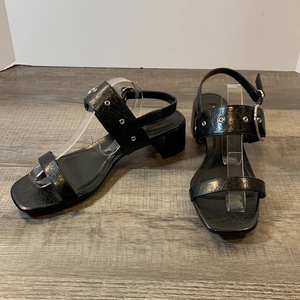 Topshop black leather block heel sandals size 42
